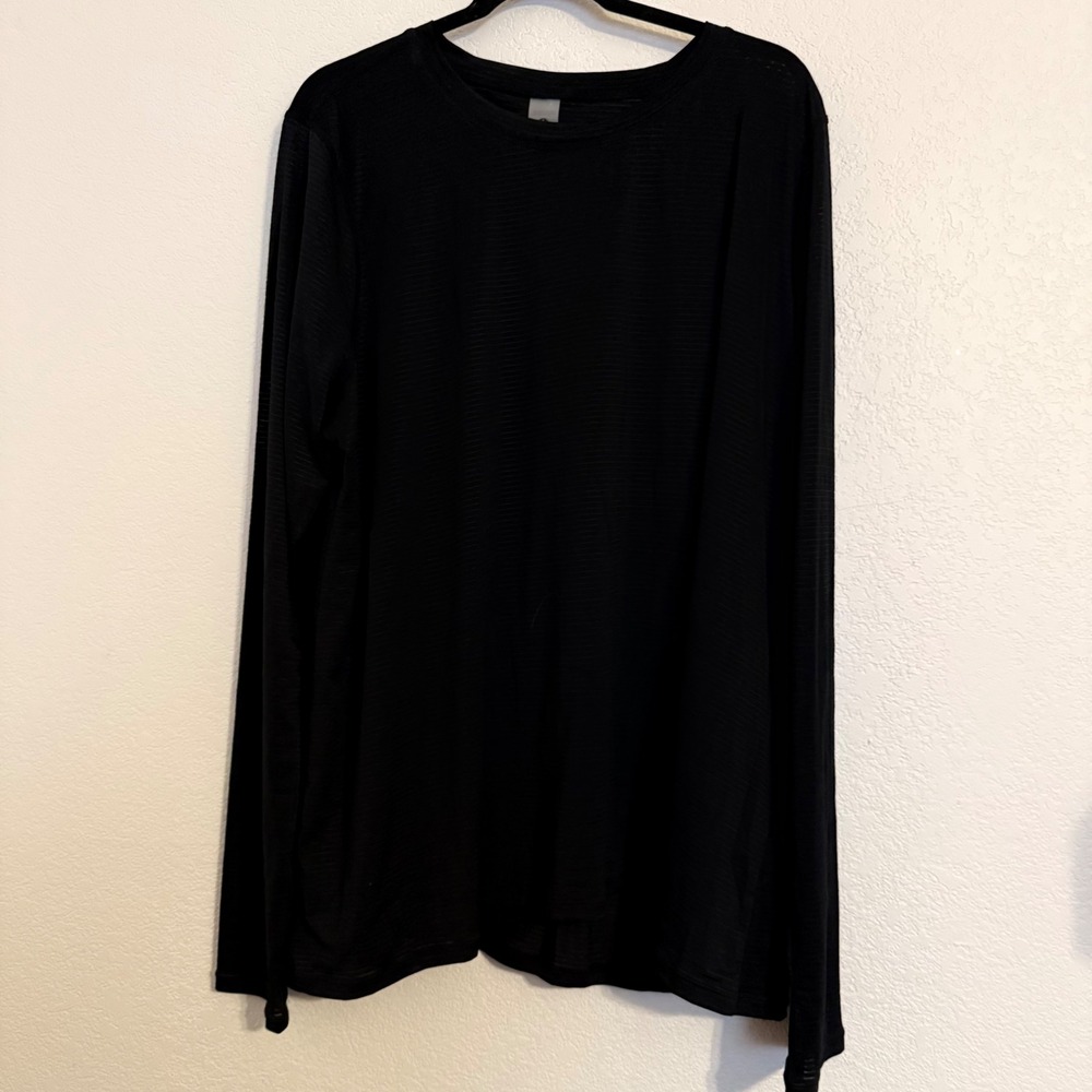 Mono B Womens 2XL Black Open Keyhole Back Long Sleeve Ribbed Activewear Top